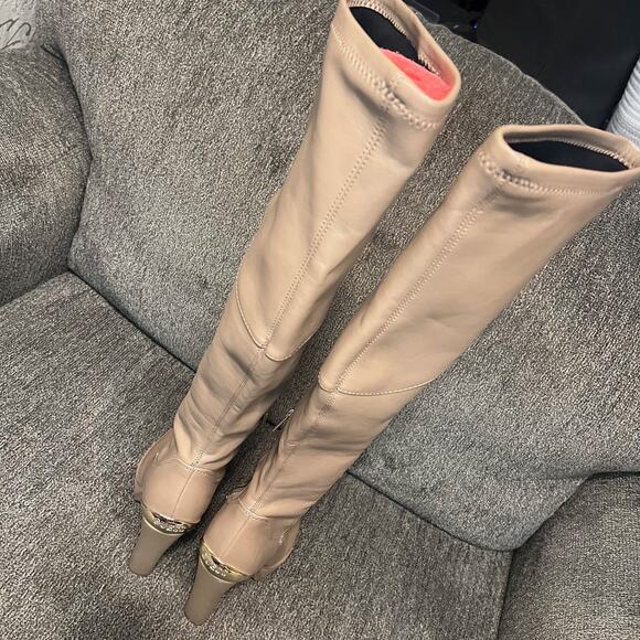 Guess Boots Womens 6 Taupe Over The Knee Faux Leather Chunky High Heel Taylin - Picture 3 of 11